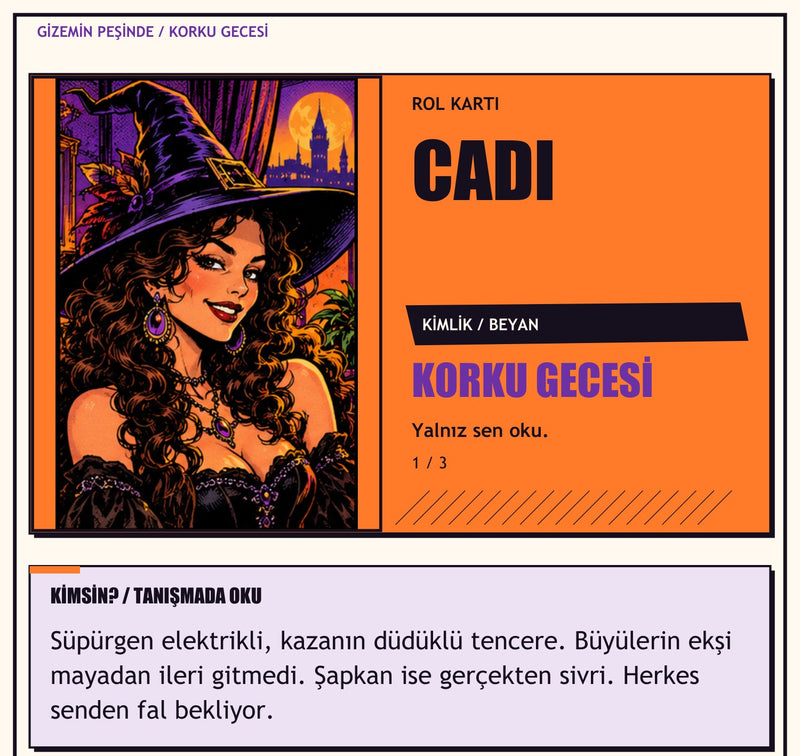 Cadı rol kartının telefon sürümü, yalnız kimlik bölümü